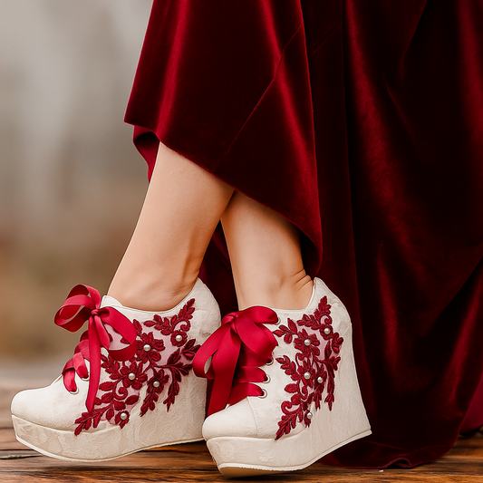 Zapatos De Plataforma Para Novia Detalle Vino