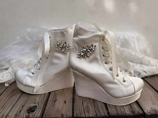 Zapatos Cómodos de Novia de Satín con aplicación de cristal