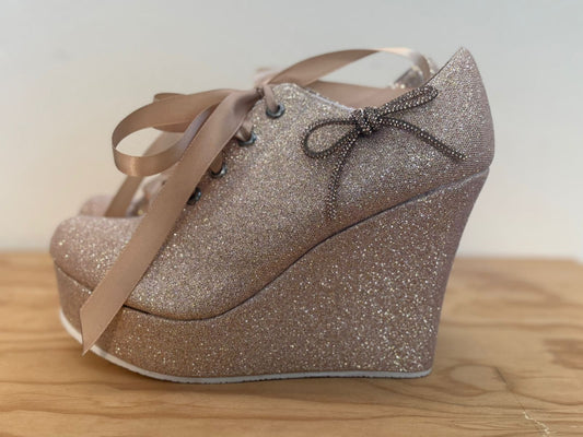 Zapatos de Plataforma Rosa Oro con Brillo | Cómodos, Ligeros y Elegantes para Fiesta o Boda