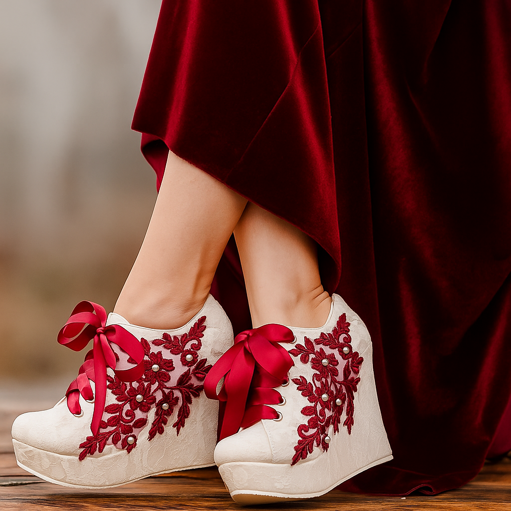 Zapatos De Plataforma Para Novia Detalle Vino