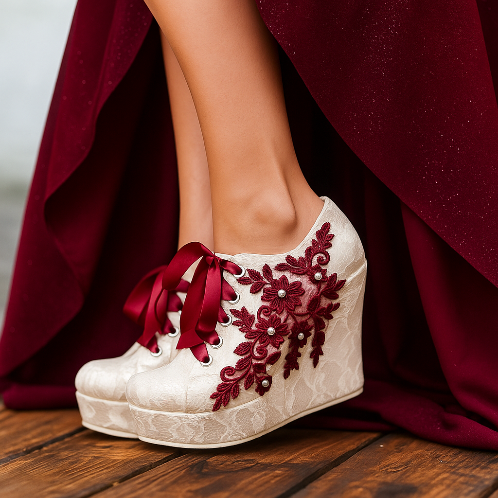Zapatos De Plataforma Para Novia Detalle Vino