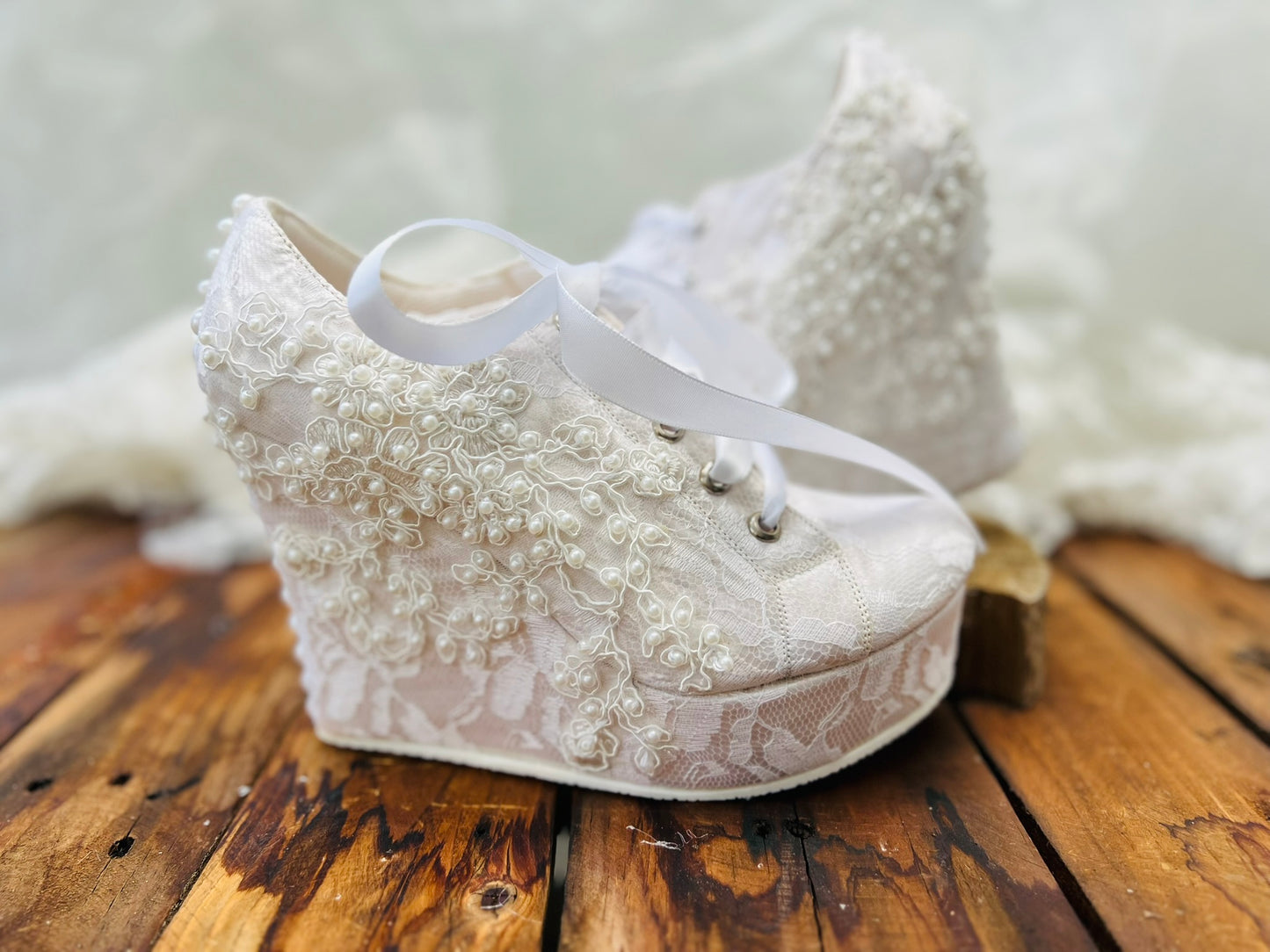 Zapato de Plataforma de Boda con Perla