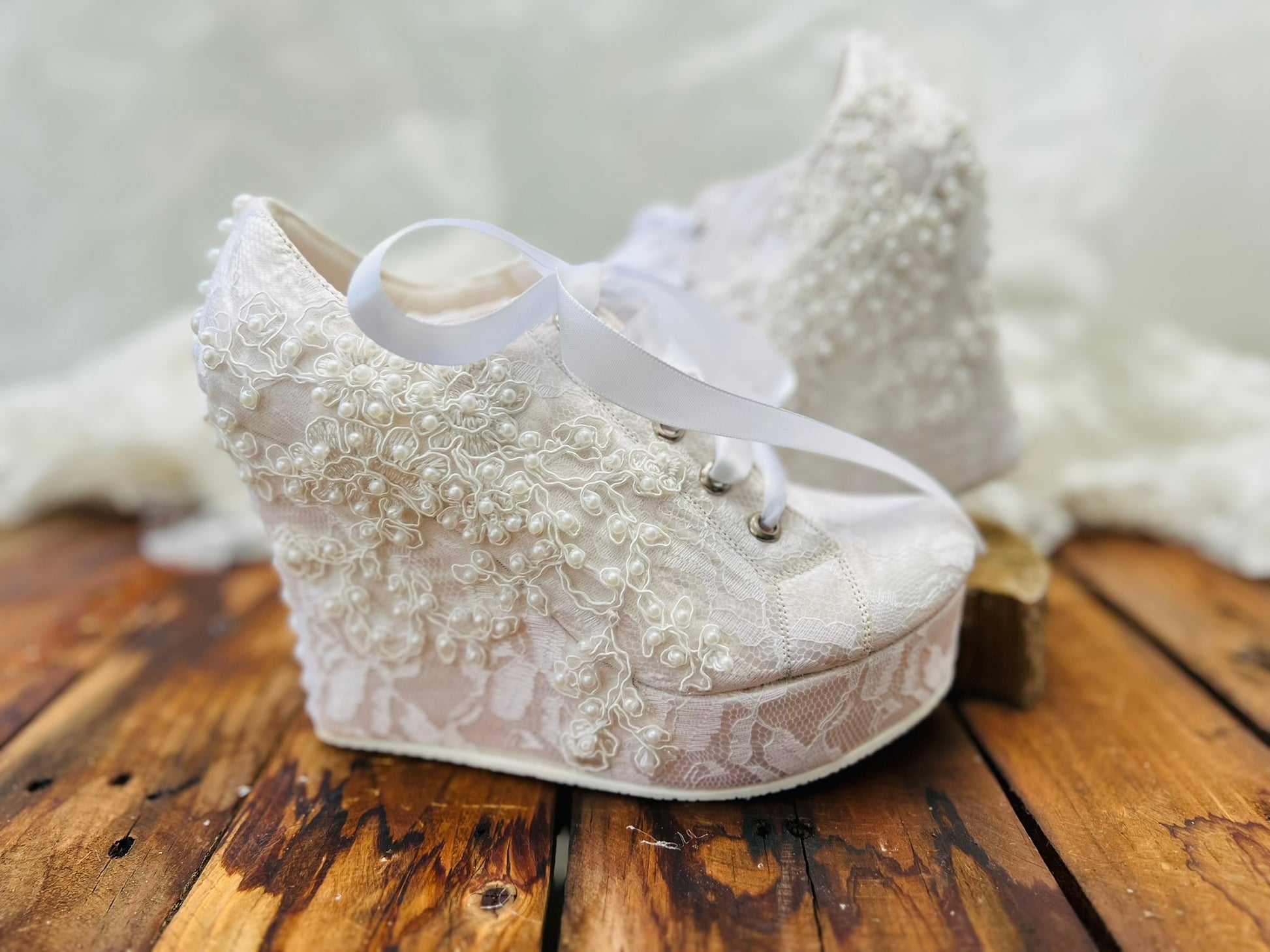Zapato de Plataforma de Boda con Perla