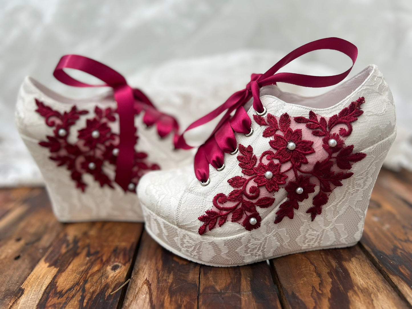 Zapatos De Plataforma Para Novia Detalle Vino