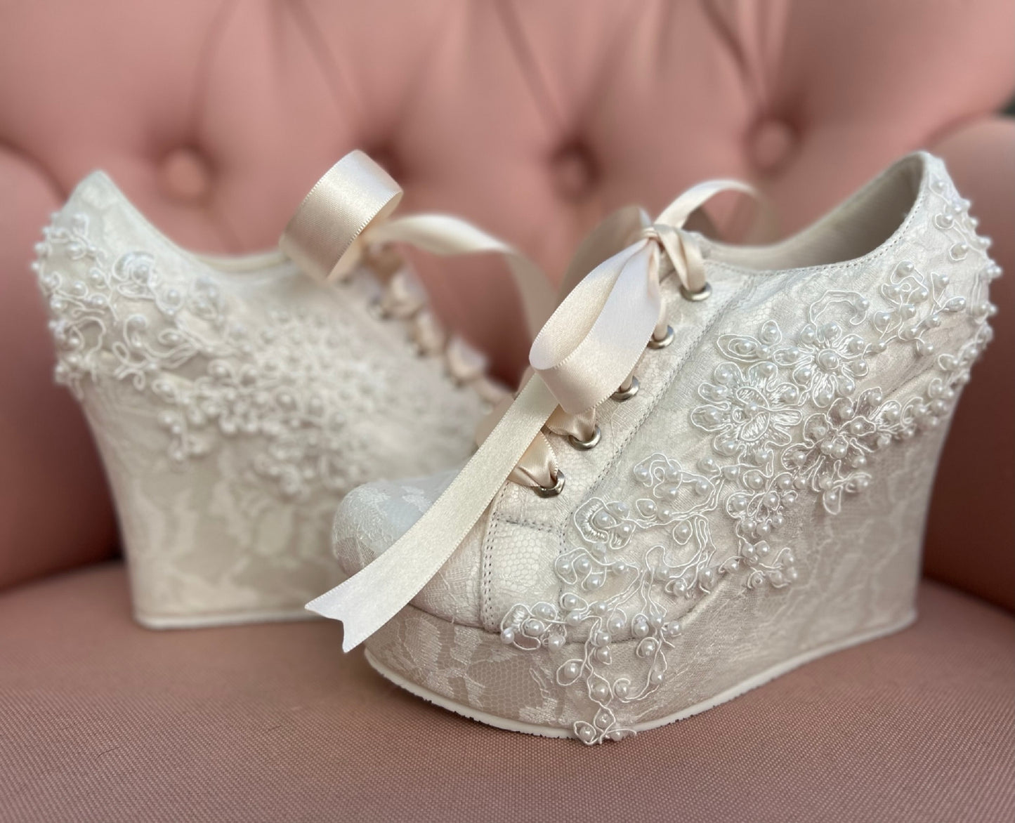 Zapatos De Novia Con Encaje y Perlas