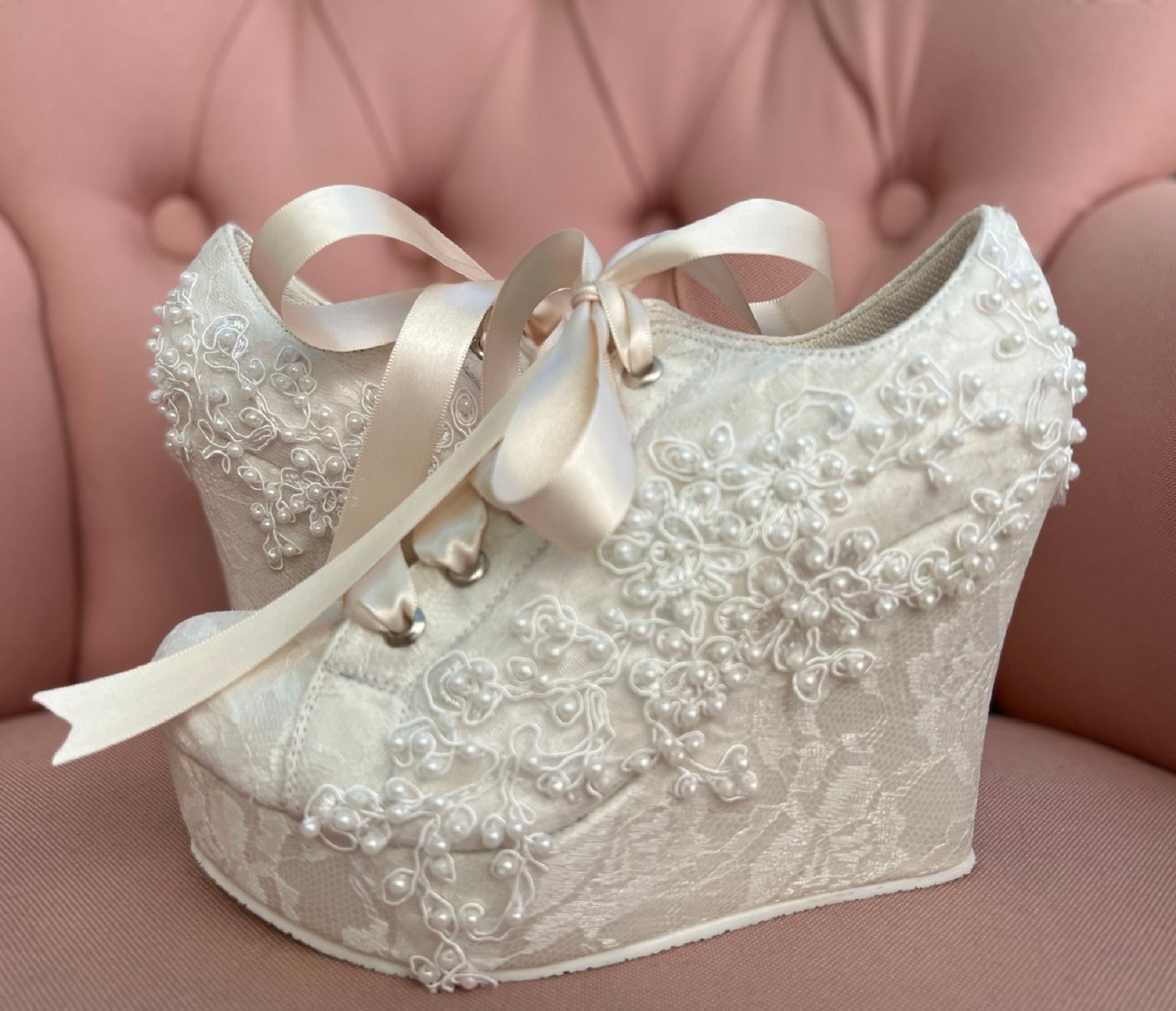 Zapato de Novia con Plataforma y Perla