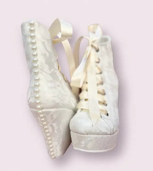 Zapatos De Novia Plataforma De Encaje Con Perlas