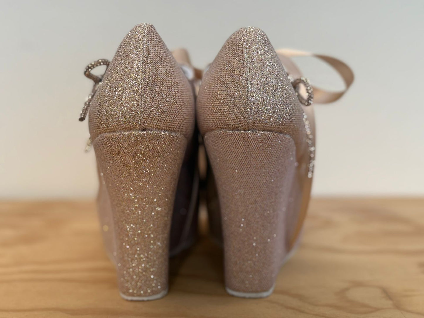 Zapatos de Plataforma Rosa Oro con Brillo | Cómodos, Ligeros y Elegantes para Fiesta o Boda